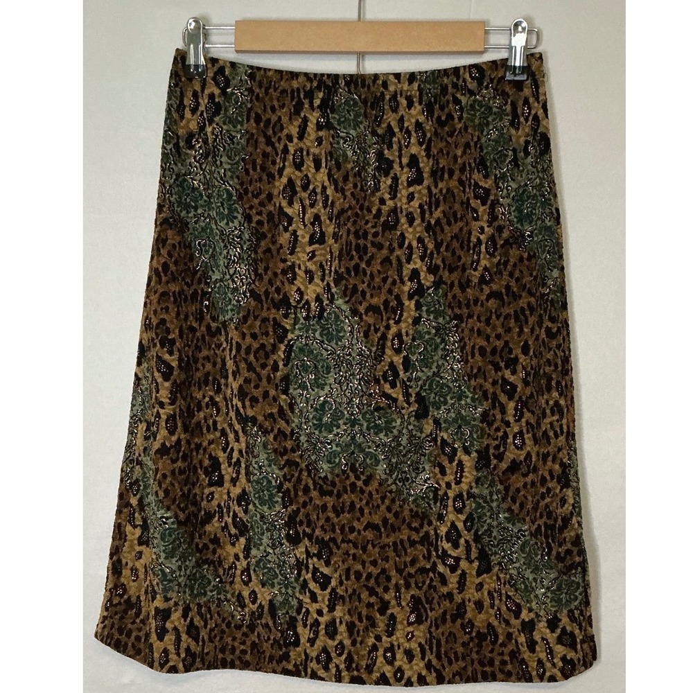 Ronni‎ Nicole Leopard Animal Print M Skirt Brown Green Textured Stretch Indie